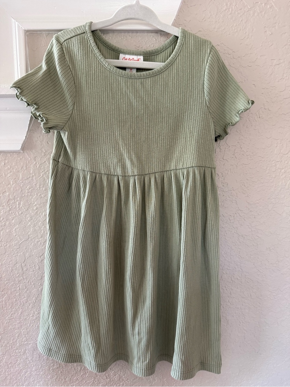 Cat & Jack Olive Green Ribbed Short Sleeve Girls Dress